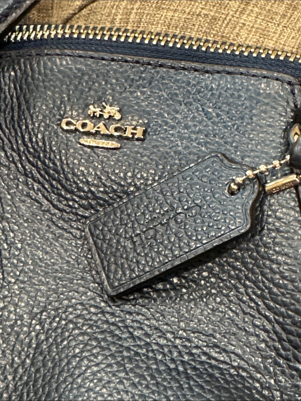 COACH Bag Mini Kelsey Pebbled Leather Metallic Navy Tote Crossbody - Picture 15 of 17